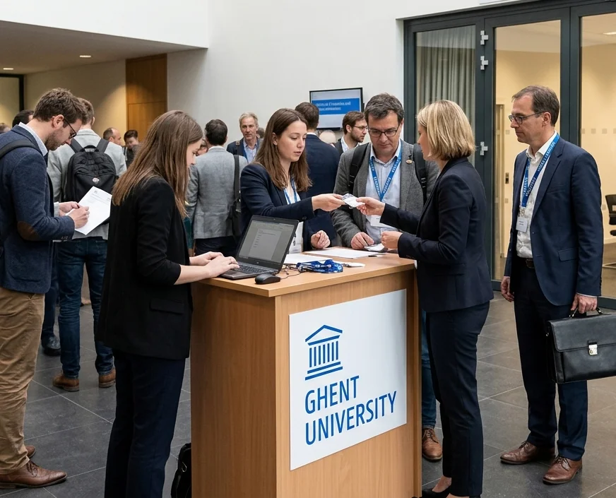 Event registration and welcome at a university science gathering